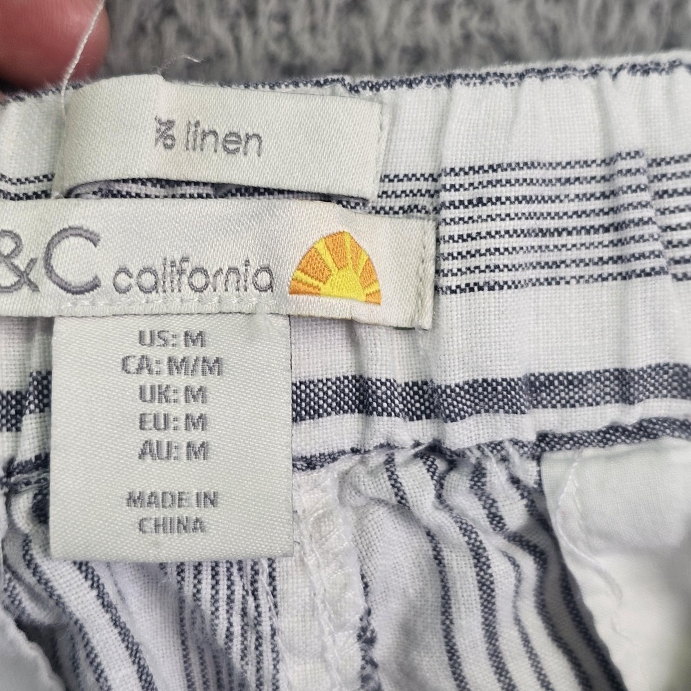 C&C California Pants Womens Medium White 100% Linen Striped Jogger Tapered - Picture 8 of 11